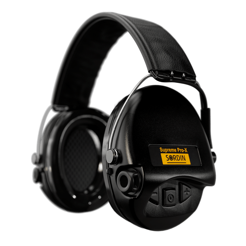 Sordin Supreme Pro-X Electronic Hearing Protection - Black Leather Headband Black Cup Colour Tactical Gear Australia Supplier Distributor Dealer